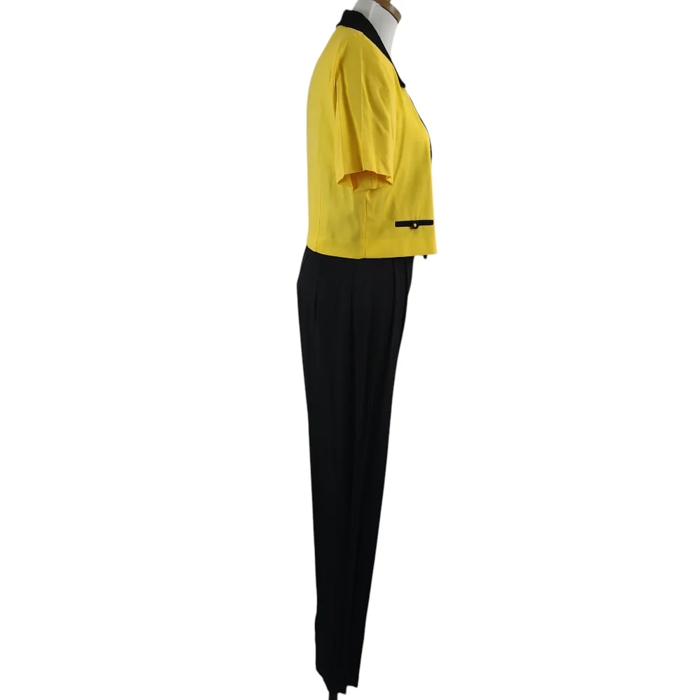 Vintage 80s 90s John Roberts Women's Yellow Black Striped Jumpsuit Size 8 Bold - Picture 5 of 13